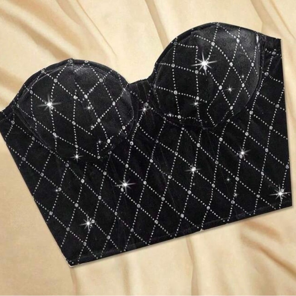Elegant Black Rhinestone Bustier